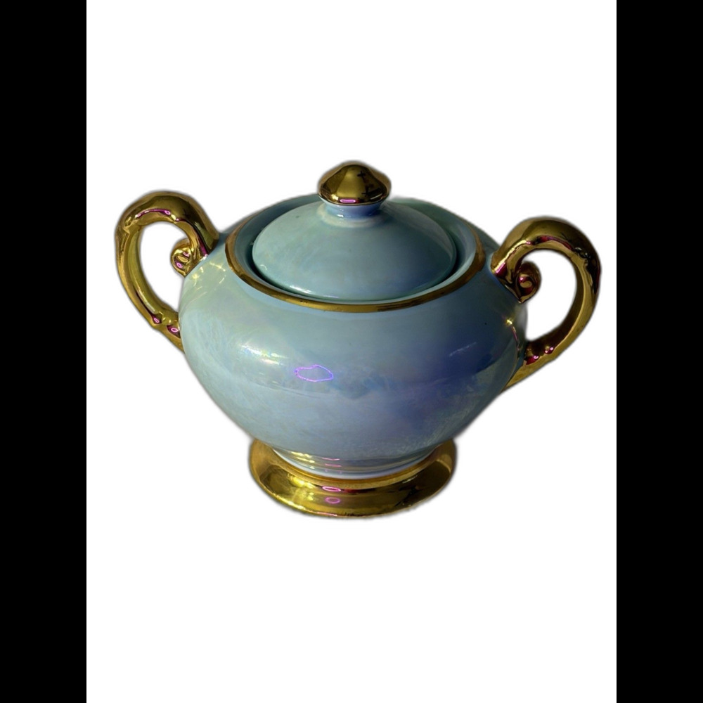 Vtg 22K Gold Trimmed Porcelain Sugar Bowl Lidded Sugar Bowl Mid Century Decor